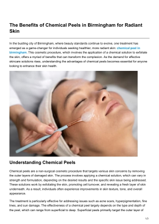 The Benefits of Chemical Peels in Birmingham for Radiant Skin