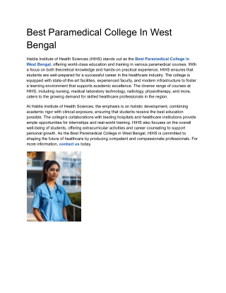 Best Paramedical College In West Bengal