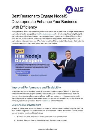 Best Reasons to Engage NodeJS Developers to Enhance Your Business with Efficiency  15th feb