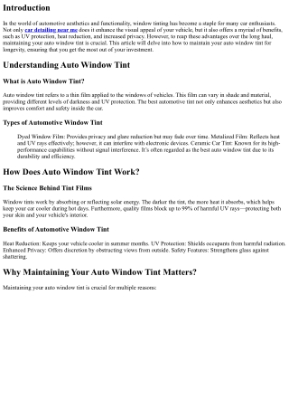 How to Maintain Your Auto Window Tint for Longevity