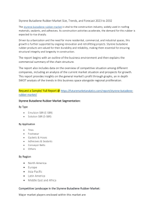 Styrene Butadiene Rubber Market Size, Trends, and Forecast 2023 to 2032