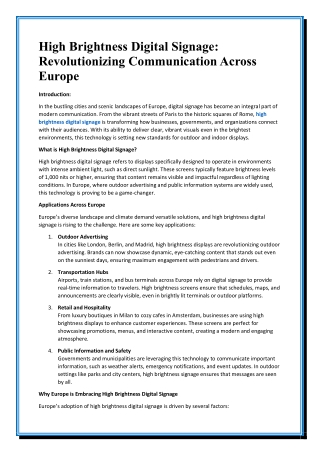 High Brightness Digital Signage Revolutionizing Communication Across Europe