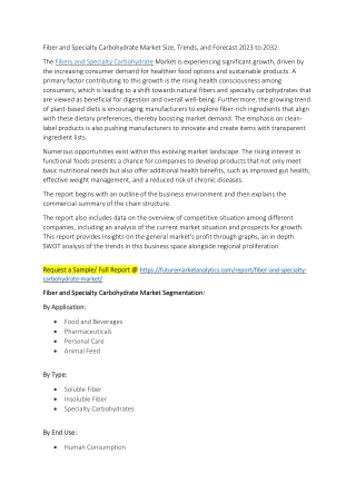 Fiber and Specialty Carbohydrate Market Size, Trends, and Forecast 2023 to 2032