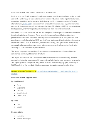 Lactic Acid Market Size, Trends, and Forecast 2023 to 2032