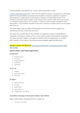 Isoprene Rubber Latex Market Size, Trends, and Forecast 2023 to 2032