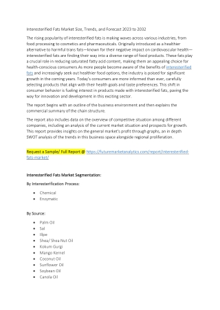 Interesterified Fats Market Size, Trends, and Forecast 2023 to 2032