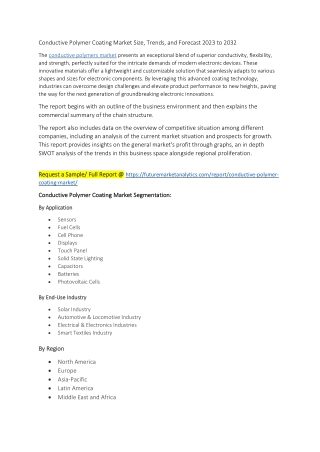 Conductive Polymer Coating Market Size, Trends, and Forecast 2023 to 2032