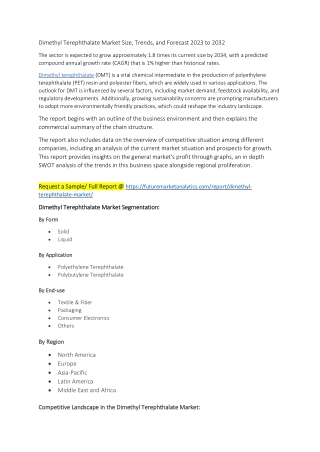 Dimethyl Terephthalate Market Size, Trends, and Forecast 2023 to 2032