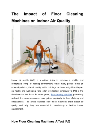 The Impact of Floor Cleaning Machines on Indoor Air Quality
