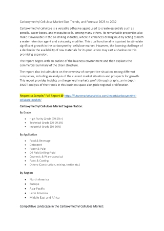 Carboxymethyl Cellulose Market Size, Trends, and Forecast 2023 to 2032