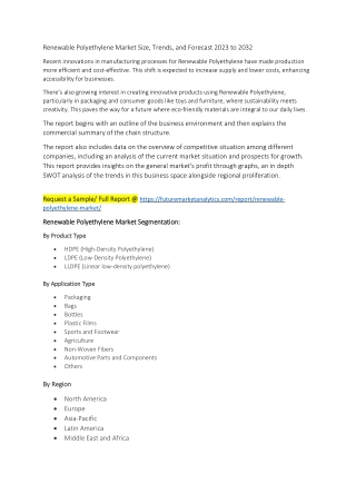 Renewable Polyethylene Market Size, Trends, and Forecast 2023 to 2032