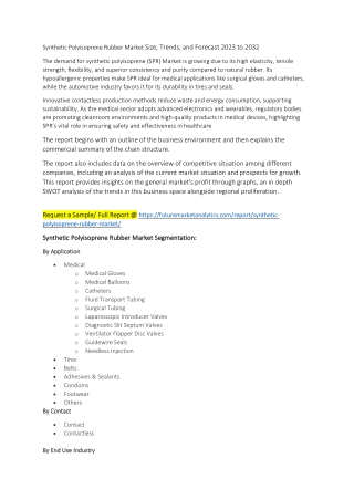 Synthetic Polyisoprene Rubber Market Size, Trends, and Forecast 2023 to 2032
