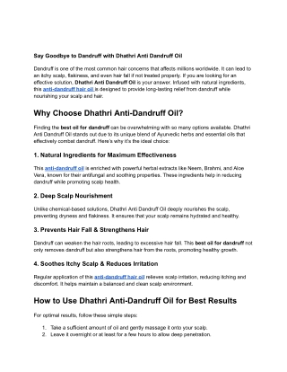 Say Goodbye to Dandruff with Dhathri Anti Dandruff Oil