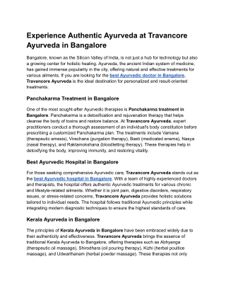 Experience Authentic Ayurveda at Travancore Ayurveda in Bangalore