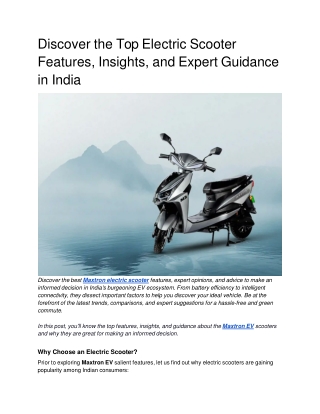 Discover the Top Electric Scooter Features, Insights, and Expert Guidance in India