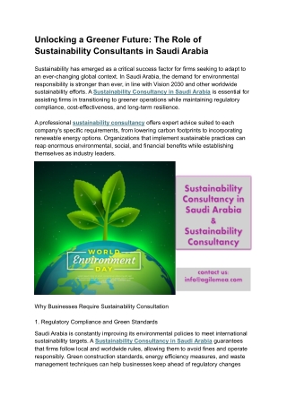 Unlocking a Greener Future: The Role of Sustainability Consultants in Saudi Arab