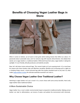 Benefits of Choosing Vegan Leather Bags in Stone