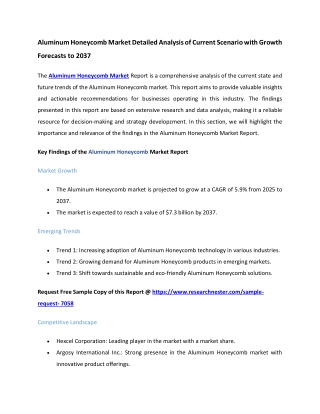 Aluminum Honeycomb Market Growth, Trends and Forecast (2025 - 2037)