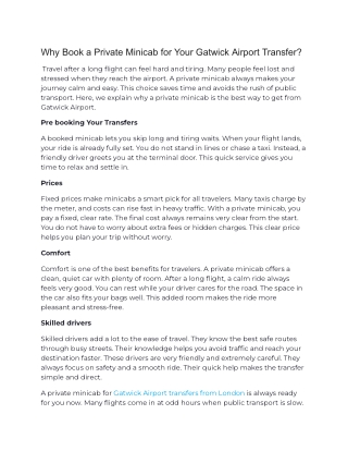 Why Book a Private Minicab for Your Gatwick Airport Transfer