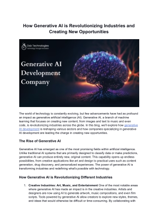How Generative AI is Revolutionizing Industries and Creating New Opportunities