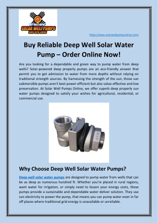 Buy Reliable Deep Well Solar Water Pump – Order Online Now!