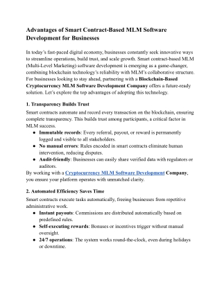 Advantages of Smart Contract-Based MLM Software Development for Businesses