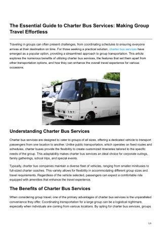 The Essential Guide to Charter Bus Services Making Group Travel Effortless