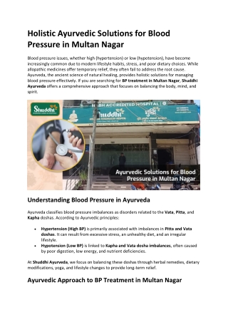 Holistic Ayurvedic Solutions for Blood Pressure in Multan Nagar