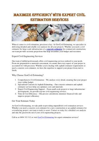 Fast & Accurate Cost Estimation for Civil Projects