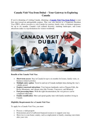 Canada Visit Visa from Dubai – Your Gateway to Exploring Canada