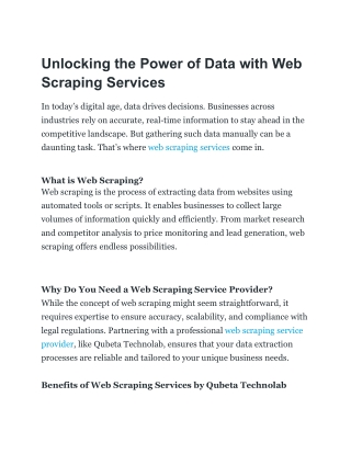 Unlocking the Power of Data with Web Scraping Services