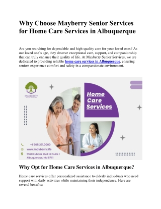 Why Choose Mayberry Senior Services for Home Care Services in Albuquerque