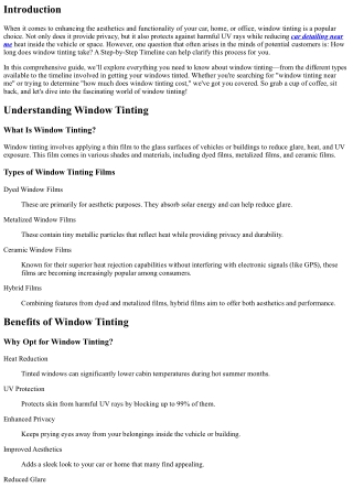 How Long Does Window Tinting Take? A Step-by-Step Timeline