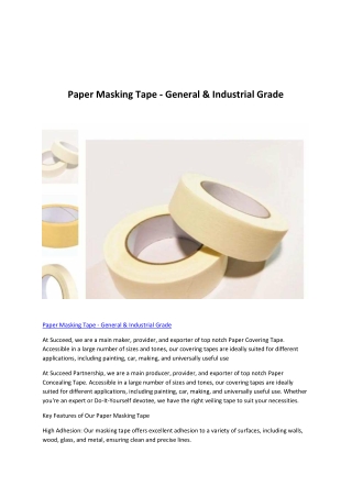 Paper Masking Tape - General & Industrial Grade