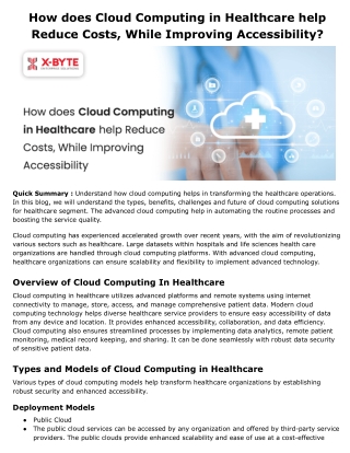 How does Cloud Computing in Healthcare help Reduce Costs, While Improving Accessibility
