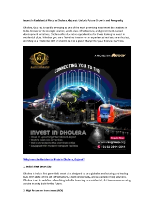 Invest in Residential Plots in Dholera, Gujarat – The Future Smart City of India
