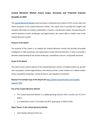 Coated Abrasives Market Resurgence Revelation: A Worldwide Awakening to 2037