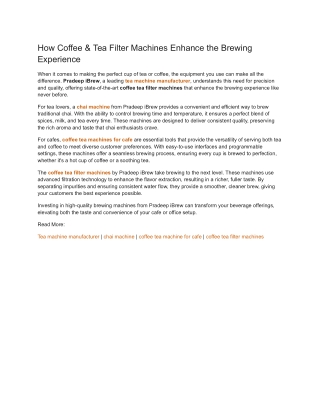 How Coffee & Tea Filter Machines Enhance the Brewing Experience