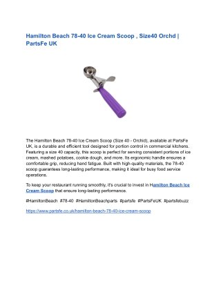 Hamilton Beach 78-40 Ice Cream Scoop , Size40 Orchd _ PartsFe UK