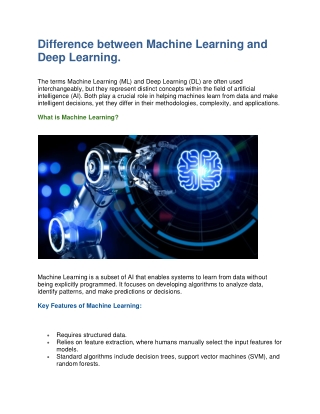 Difference between Machine Learning and Deep Learning