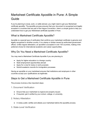 Trusted Marksheet Certificate Apostille Agency in Pune