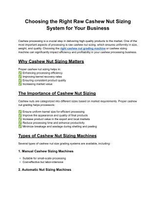 Selecting the Best Raw Cashew Nut Sizing Solution for Your Business