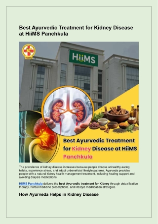 Best Ayurvedic Treatment for Kidney Disease at HiiMS Panchkula