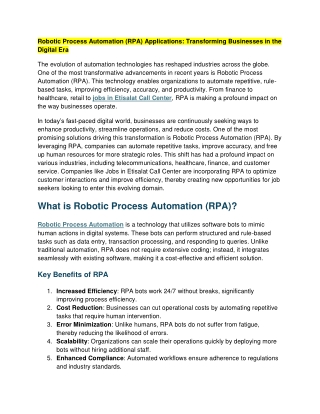 Robotic Process Automation (RPA) Applications: Transforming Businesses in the Di