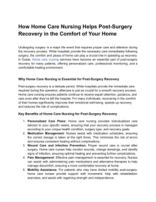 How Home Care Nursing Helps Post-Surgery Recovery in the Comfort of Your Home