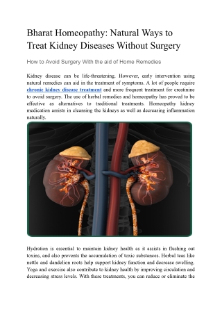 Bharat Homeopathy Natural Ways to Treat Kidney Diseases Without Surgery