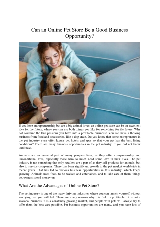 Can an Online Pet Store Be a Good Business Opportunity