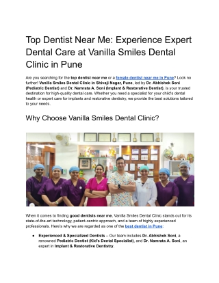 Top Dentist Near Me_ Experience Expert Dental Care at Vanilla Smiles Dental Clinic in Pune