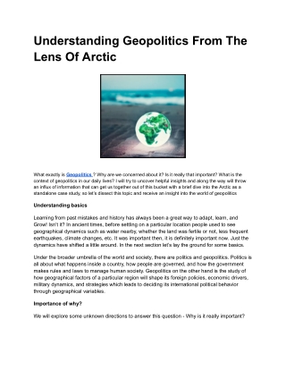 Understanding Geopolitics From The Lens Of Arctic