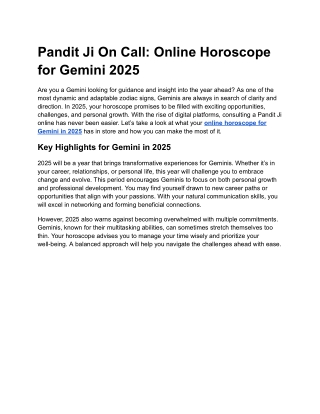 Online Gemini Horoscope 2025: Love, Career & More